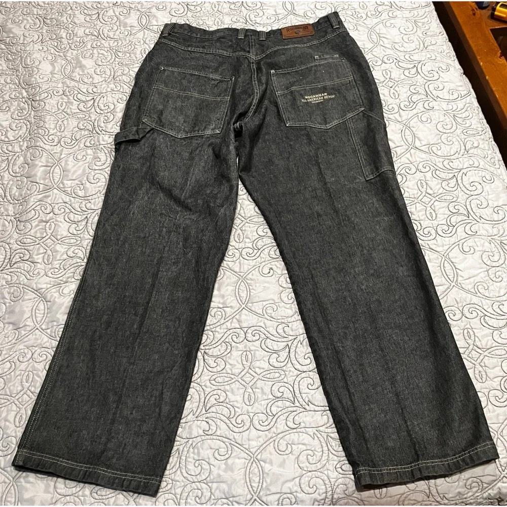 Rocawear All American Denim Carpenter Jeans Mens 40x32 Black Baggy Y2K‎ Hip Hop